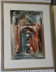 Nick Plumley, Big School at Christ's Hospital, mixed media on paper