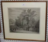 Demetrios Galanis, View of Figures in a Parkland, monochrome etching