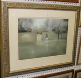 John Bond, Figure in a Walled Parkland, watercolour and gouache