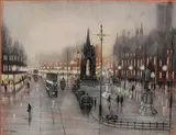Bernard McMullen, View of Albert Square, Manchester, pastel and charcoal
