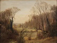 Ralph Ellis, View of Park Bottom, Arundel, 1953, oil on canvas laid on board
