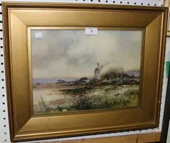 Bartram Hiles, A Grey Day, Sussex' (View of the Mill at Portreeves Acre, Arundel), watercolour and gouache