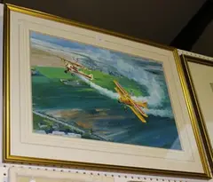 Pat Owen, Crunchie Pair at Shoreham (Stearman), gouache