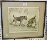 George Vernon Stokes, Terriers at the Water's Edge, hand-coloured etching