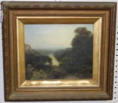 J.B. Sant, View of a River from a Hilltop, possibly Surrey, oil on canvas