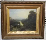 J.B. Sant, View of a River from a Hilltop, possibly Surrey, oil on canvas