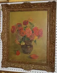 William Arthur Chase, Still Life Study of Flowers in a Lustre Jug, oil on canvas