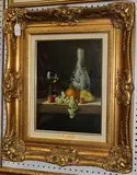 J. Fermor, Still Life Study of Fruit, a Glass of Wine and a Bottle Vase, oil on canvas