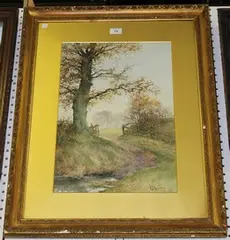 Paul Gutscher, Landscape with Brook, watercolour