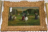 E. Amadeo, Figures in a Parkland, oil on panel
