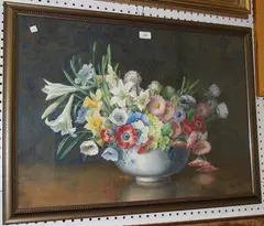 Mary Stickland, Still Life Study of Flowers in a Bowl, 1937, watercolour