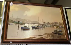 Don Micklethwaite, Harbour Scene in the North of England, oil on canvas