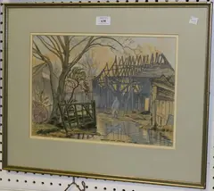Edgar Holloway, North End Farm Ditchling, 1981, mixed media