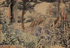Edith Lawrence, Foxgloves in a Landscape, watercolour