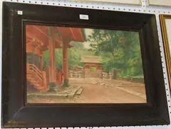 K. Numabe, View of a Temple, watercolour