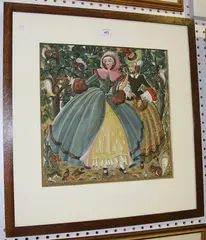 Edith N. Walker, Elegant Ladies feeding Wildlife in a Woodland, watercolour on silk