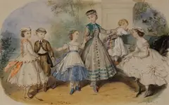 Young Lady and Children in a Parkland by Adele-Anais Toudouze, watercolour heightened with white, sold Dec 2014
