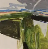 Peter Iden, Sussex Landscape with Rainbow, oil on board