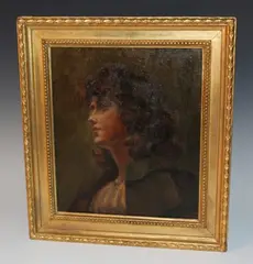 F.T. Nicholson, Head and Shoulders Portrait of a Young Woman wearing a Green Cloak and Cream Blouse, oil on canvas