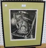 Lydia Grimes, Study of a Cat, monochrome etching