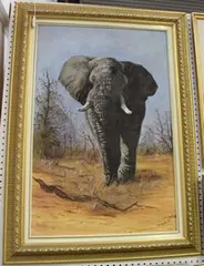 Dolph Peché, Study of an Elephant, oil on canvas-board