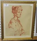 Mary Remington, Half Length Portrait of a Lady, red chalk drawing