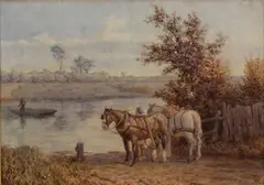Horses waiting at a Thames Ferry by H.R. Robertson, watercolour, sold Nov 2014