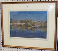 Arthur John Black, Pont Neuf by Night, watercolour over pencil with touches of gouache