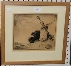 Percy Lancaster, Study of a Windmill, monochrome etching