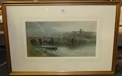 Peter Deakin, View of a Bridge and Church, possibly in Sussex, 1871, watercolour