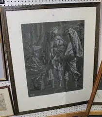 Peter Todd Mitchell, Figures in a Market, ink and gouache