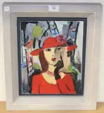 M. Bandelon, Bust Length Portrait of a Lady in Red, mixed media