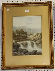 Charles Bool, View of a Waterfall in a Landscape, watercolour