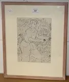 Anne Rees-Mogg, Study of a Woman and Child picking Berries, 1948, pen and ink drawing