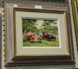 Leslie W. Stones, The Connoisseurs' (Study of an MG TD and an Austin Ruby in a Landscape), oil on artist's board