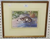 Jane Camp, Study of a Cat resting on a Patio, gouache