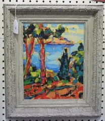 André Giroux, View of a Bay, possibly Antibes, oil on board