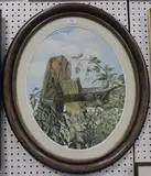 David Barber, The Gatekeeper, oval watercolour with gouache