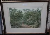 Glyn Hutchins, Huntsmen and Hounds on a Woodland Path, watercolour