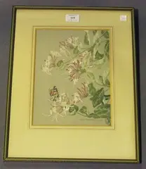 Alice Barnwell, Nectar' (Butterfly among Honeysuckle), 1954, watercolour and gouache