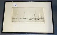 William Lionel Wyllie, Sailing Yachts, monochrome etching