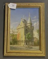 Oliver Trowell, The Porte de Hal, Brussels, Morning Affect, oil on board