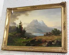 Carl Ludwig Schmitz, Landscape with Woman watching her Livestock, oil on canvas