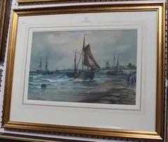 George Callow, Dutch Boats, Shore, watercolour
