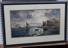 Jos. Galia, View of Valetta Harbour, watercolour