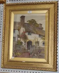 View of a Thatched Cottage and Chickens by Mary S. Hagarty, watercolour, sold Aug 2014