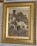 Mary S. Hagarty, View of a Thatched Cottage and Chickens, watercolour
