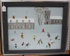 John Grant, Figures skating on a Frozen Pond, acrylic on board