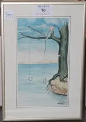 May Dart, Imps in Landscapes, four watercolours with ink