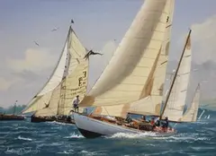 Andrew Dandridge, Racing Lutine, the Solent, watercolour with gouache